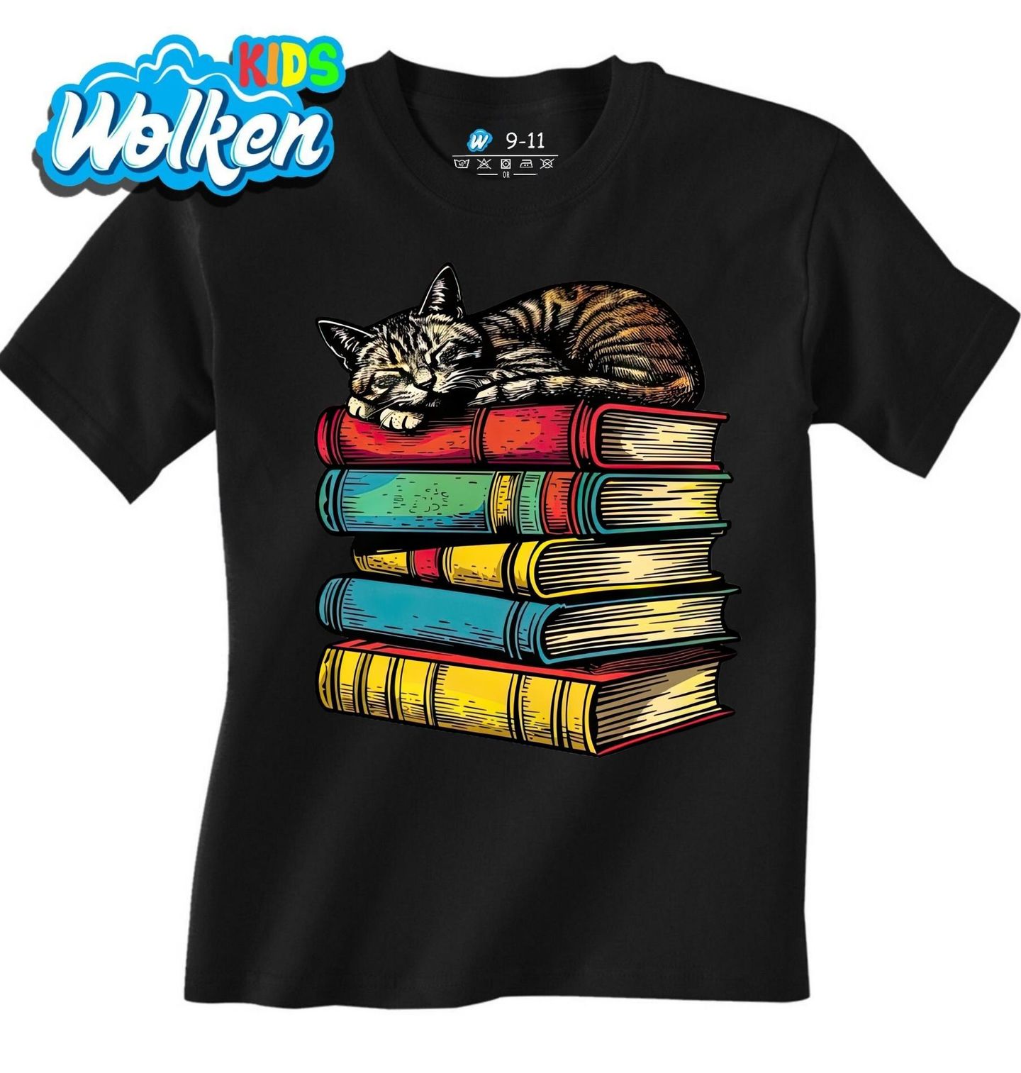 Dětské tričko Spící Kočka na Hromadě Knih.jpg