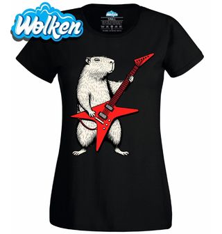 Dámské tričko Divoká Kapybara s Elektrickou Kytarou.jpg