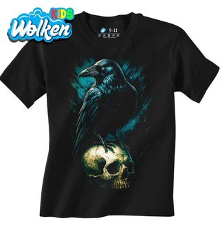 Dětské tričko Krkavec velký sedící na Lebce.jpg