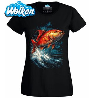 Dámské tričko Chňapal červený Vyskakující z Vody.jpg