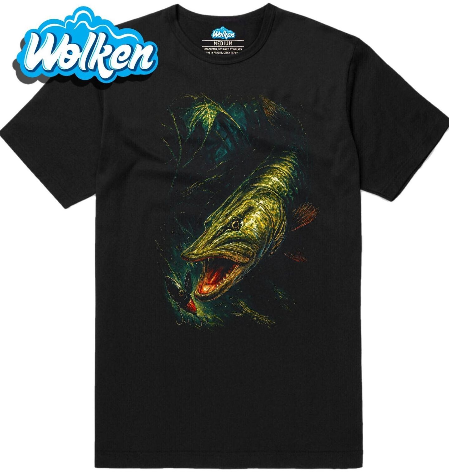 Pánské tričko Štika obecná při Útoku.jpg