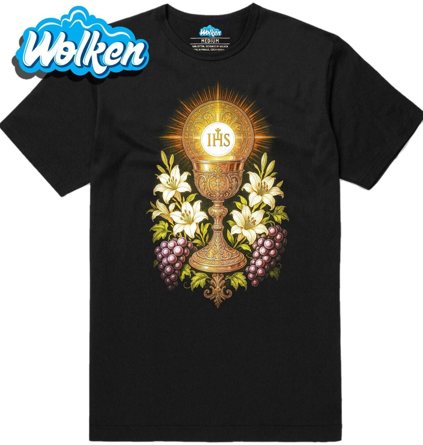 Pánské tričko Eucharistický Kalich Tělo a krev Krista.jpg