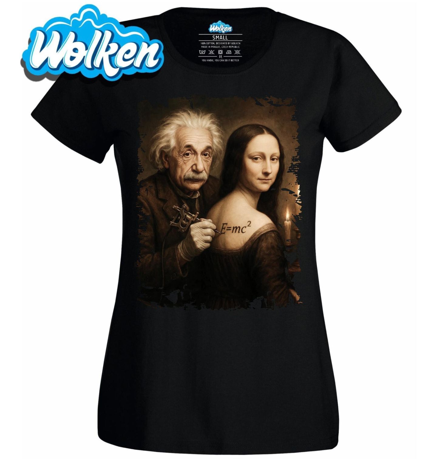 Dámské tričko Tatér Albert Einstein a Mona Lisa E=mc².jpg