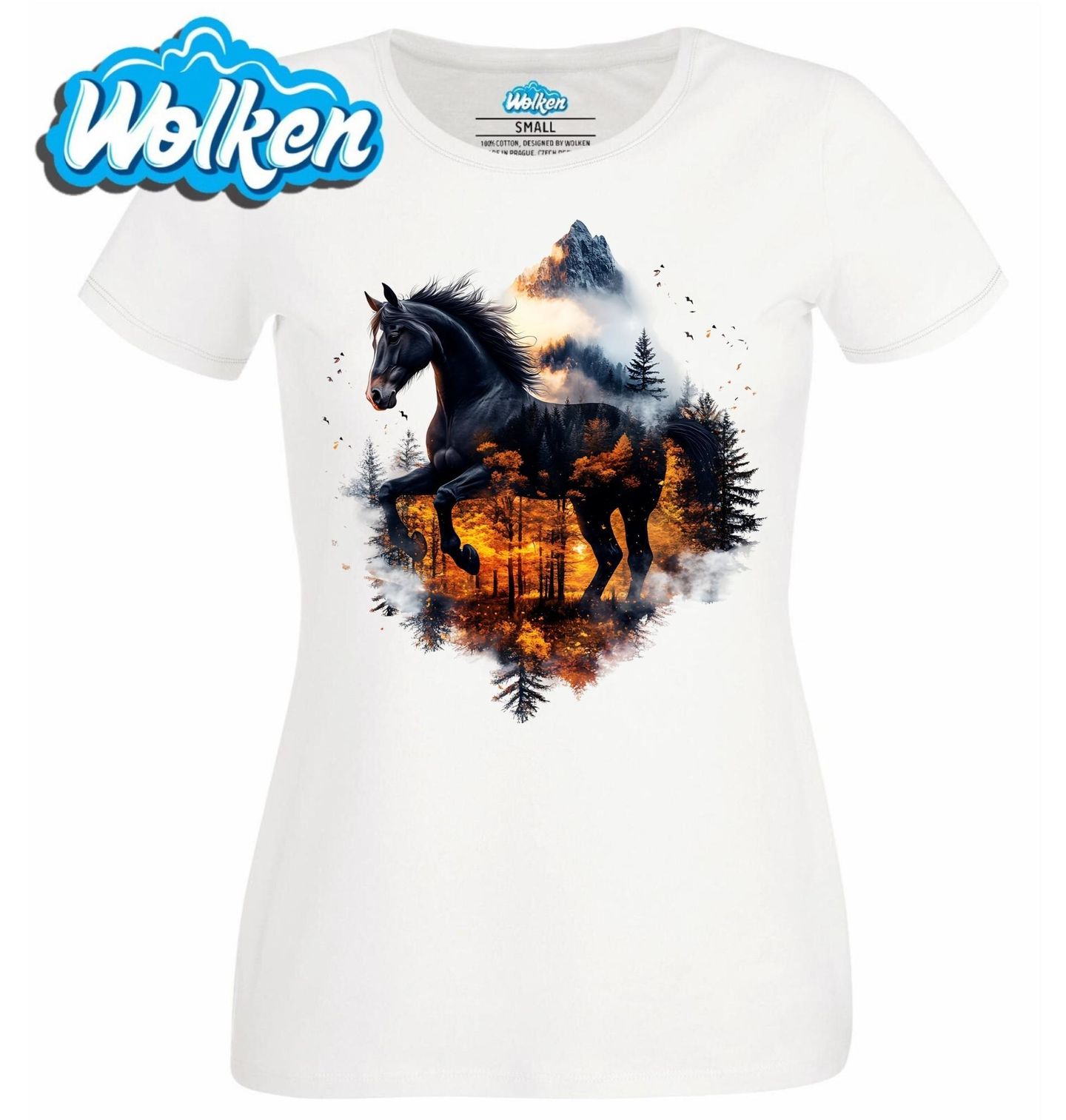 Dámské tričko  Černý Kůň v Podzimním Lese.jpg