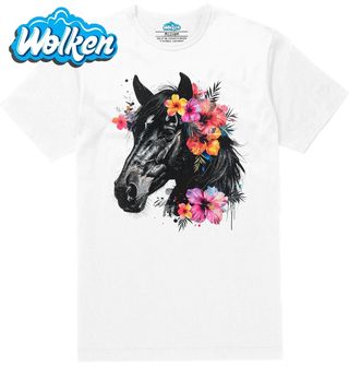 Pánské tričko  Černý Kůň s Tropickými Květinami.jpg