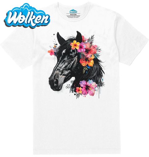 Obrázek produktu Pánské tričko Černý Kůň s Tropickými Květinami
