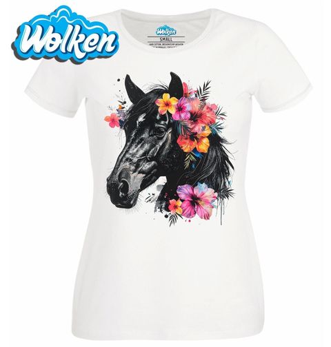 Obrázek produktu Dámské tričko Černý Kůň s Tropickými Květinami