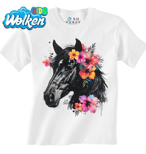 Obrázek produktu Dětské tričko Černý Kůň s Tropickými Květinami