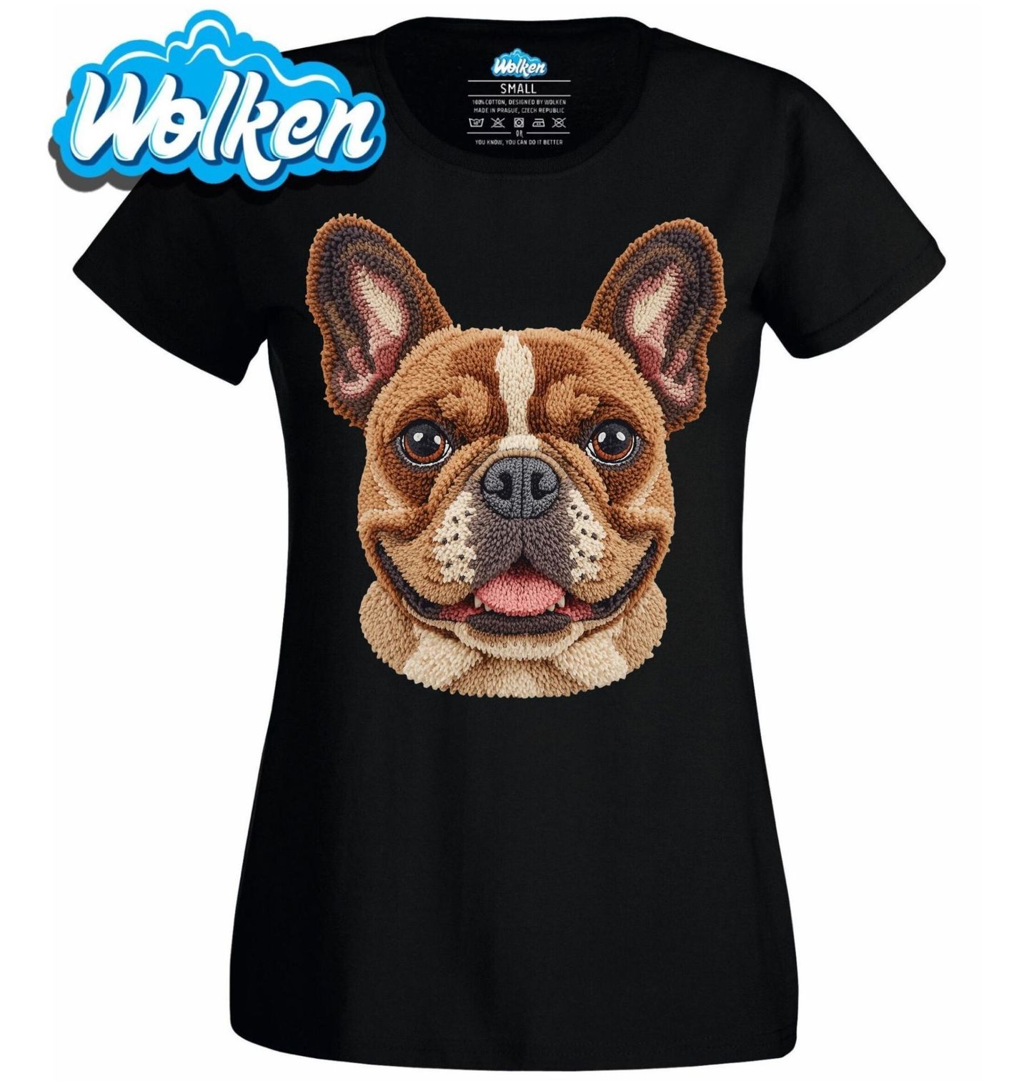 Dámské tričko Hnědý Háčkovaný Francouzský buldoček.jpg