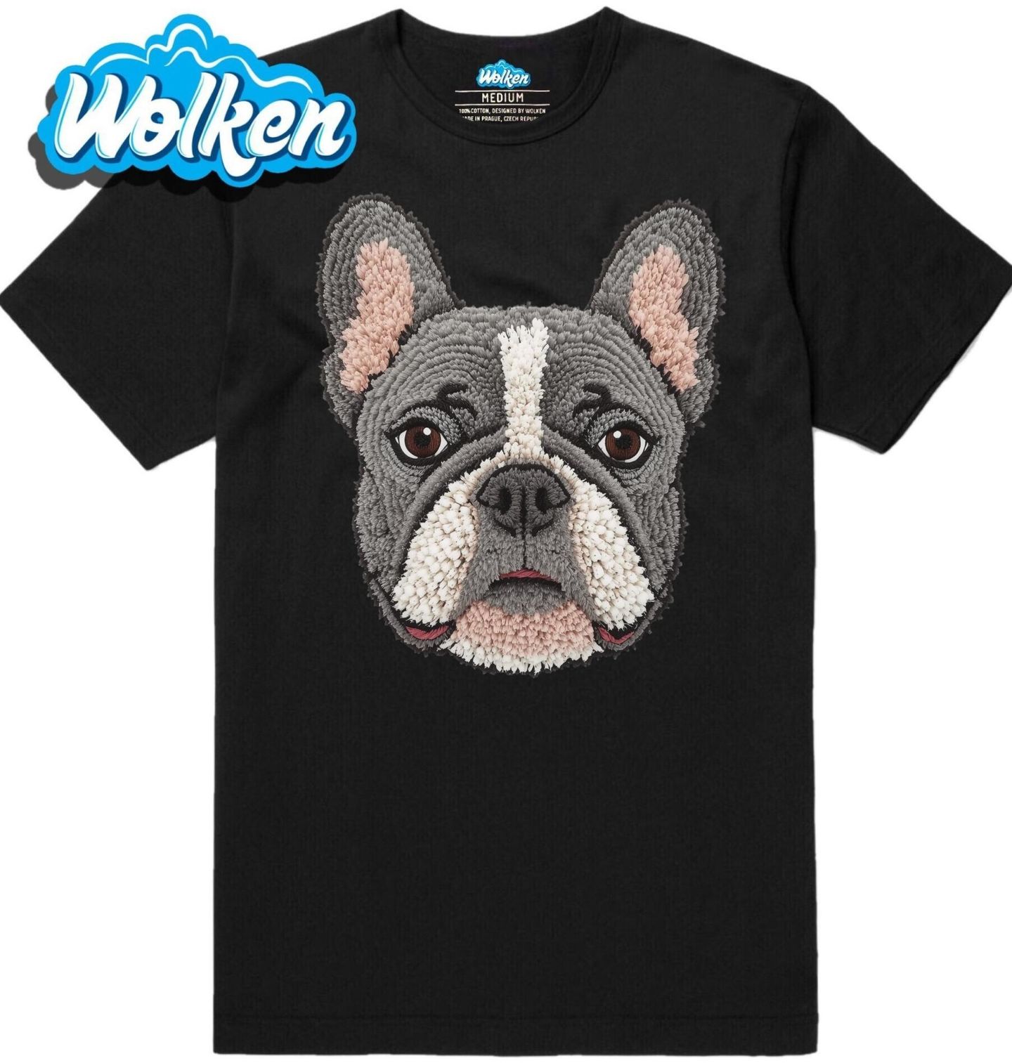 Pánské tričko Šedý Háčkovaný Francouzský buldoček.jpg