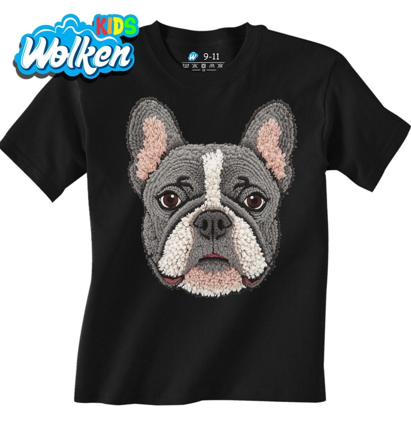 Dětské tričko Šedý Háčkovaný Francouzský buldoček.jpg