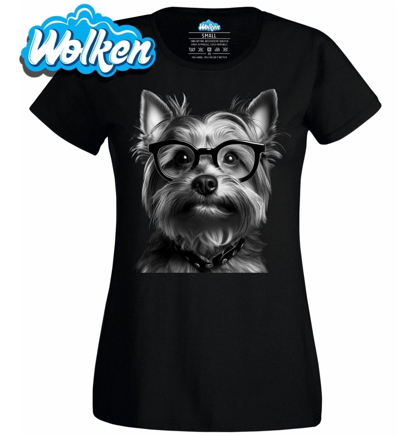 Dámské tričko Chytrý Jorkšírský teriér s Brýlemi.jpg