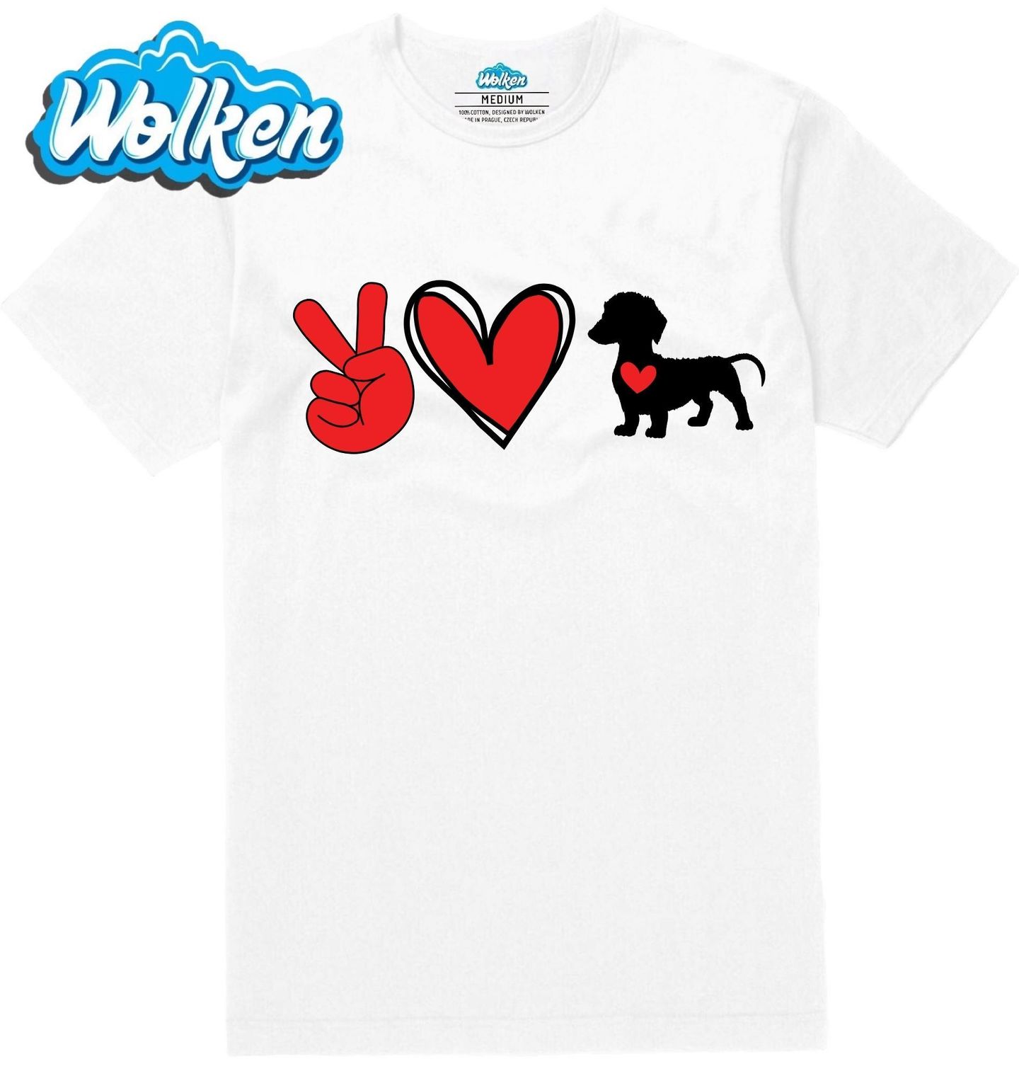 Pánské tričko  Psí Mír a Láska Jezevčík Peace Love Dachshund.jpg