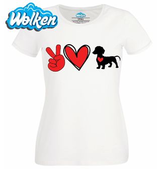 Dámské tričko  Psí Mír a Láska Jezevčík Peace Love Dachshund.jpg