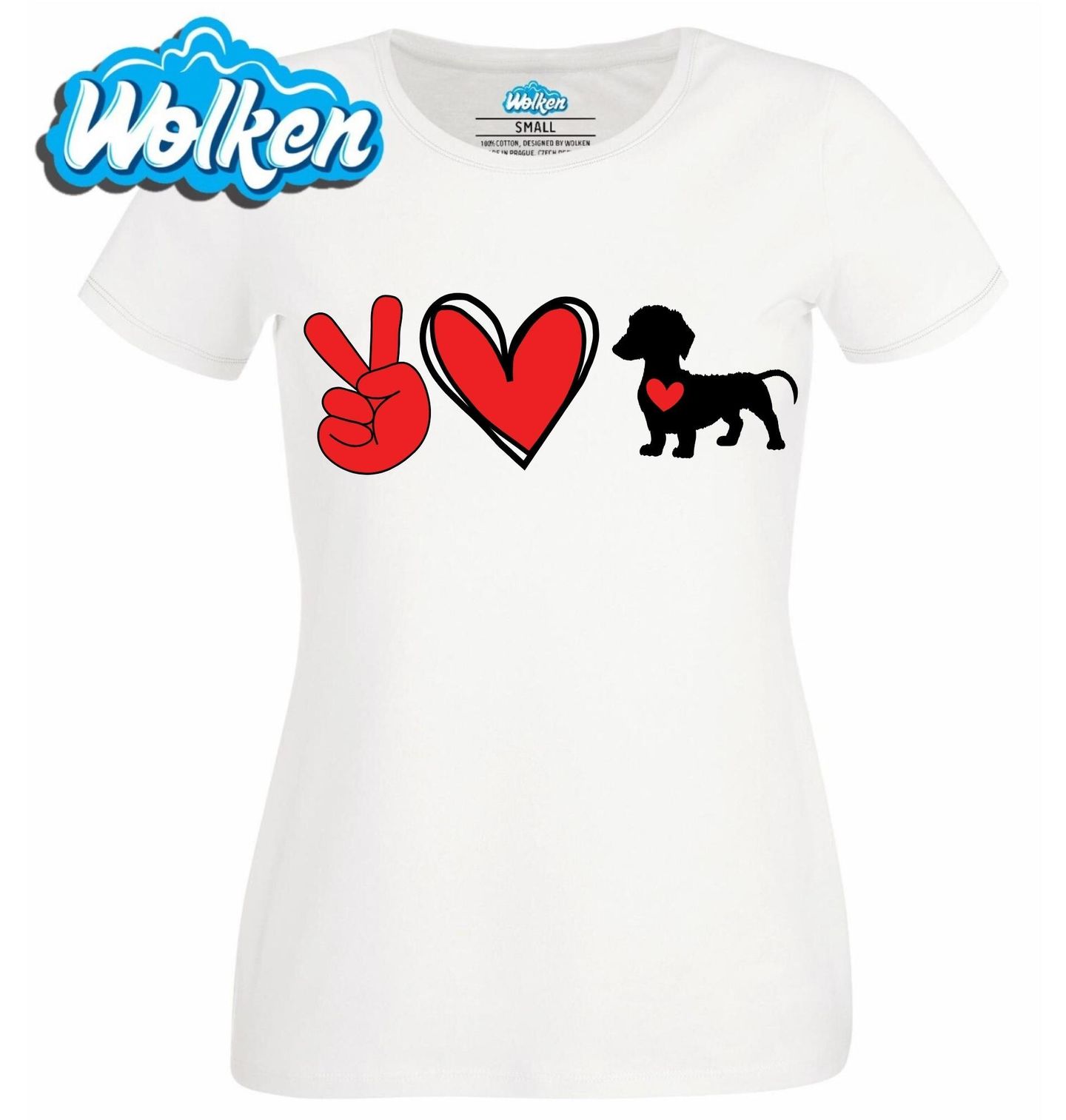 Dámské tričko  Psí Mír a Láska Jezevčík Peace Love Dachshund.jpg