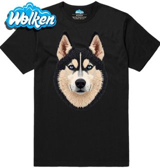 Pánské tričko Černý Háčkovaný Sibiřský husky.jpg