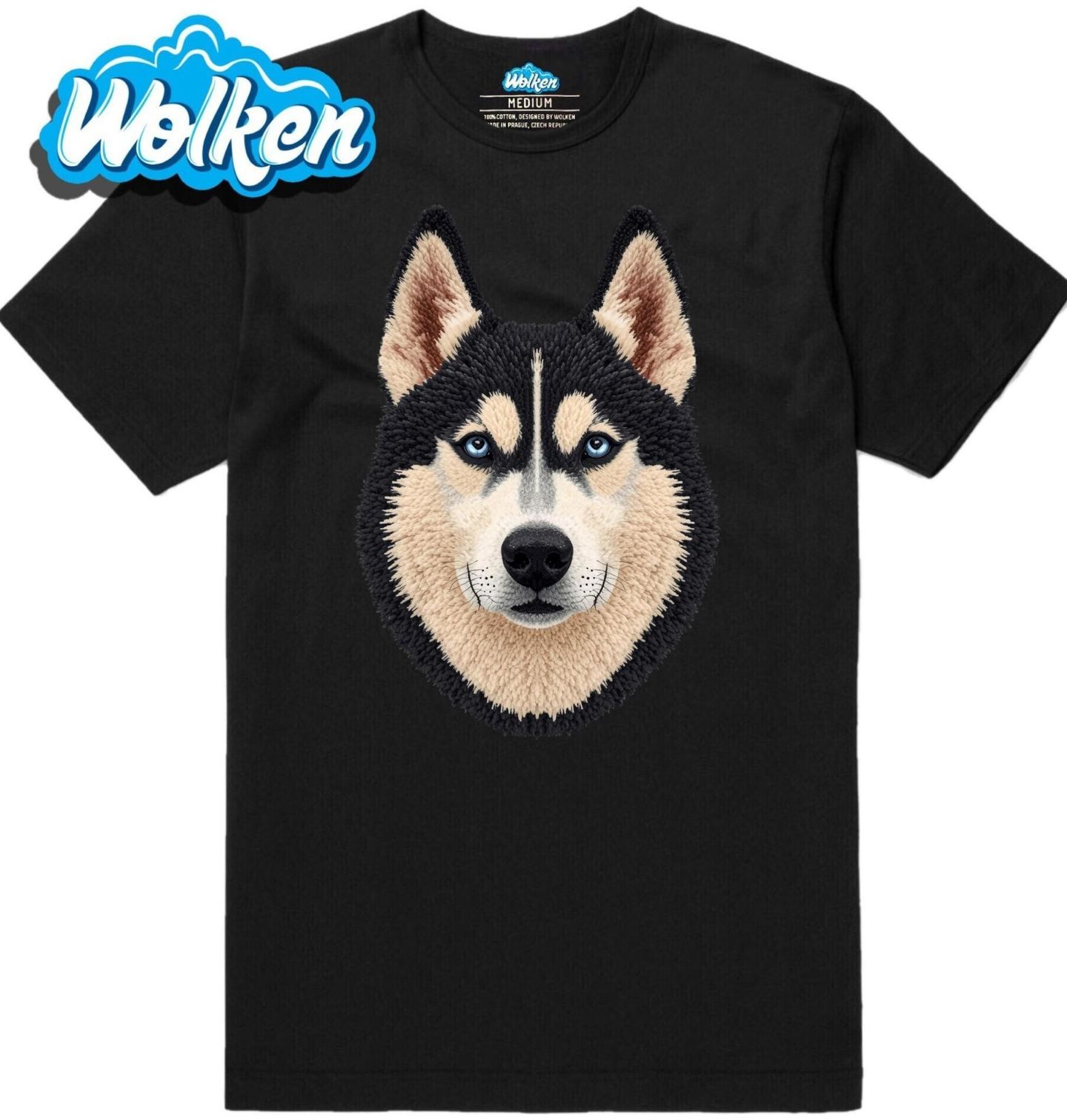 Pánské tričko Černý Háčkovaný Sibiřský husky.jpg