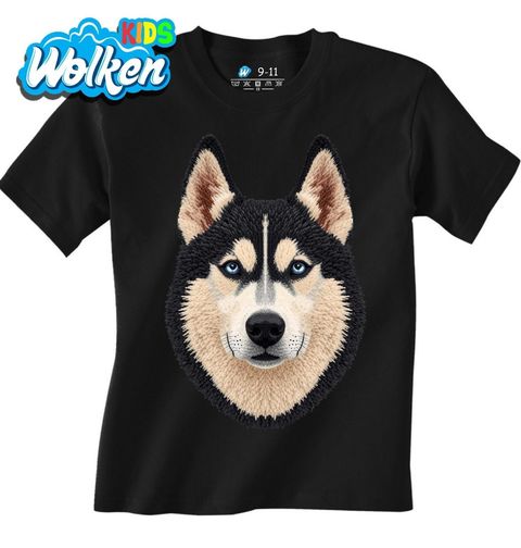 Obrázek produktu Dětské tričko Černý Háčkovaný Sibiřský husky
