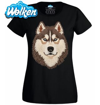 Dámské tričko Hnědý Háčkovaný Sibiřský husky.jpg