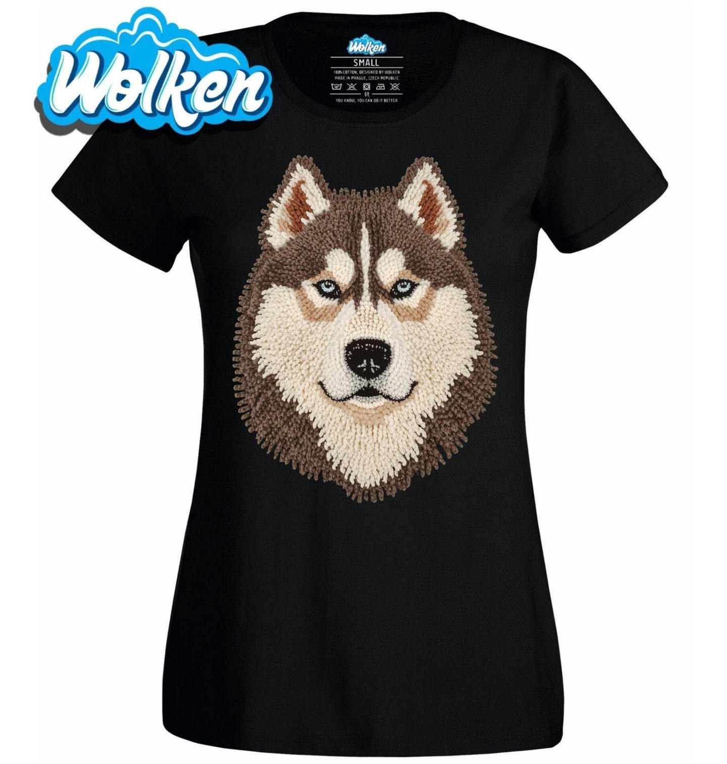 Dámské tričko Hnědý Háčkovaný Sibiřský husky.jpg