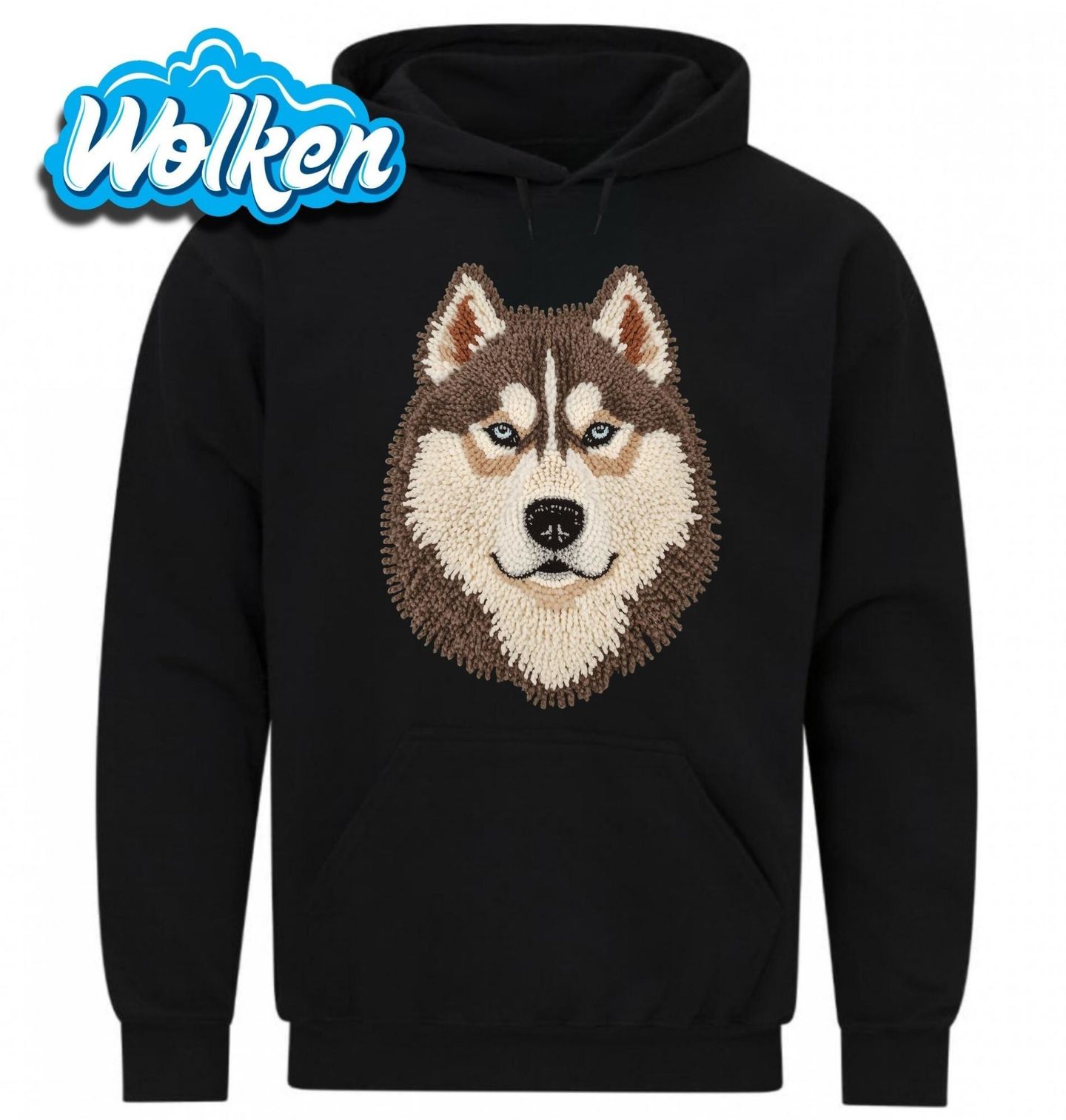 Mikina Hnědý Háčkovaný Sibiřský husky.jpg