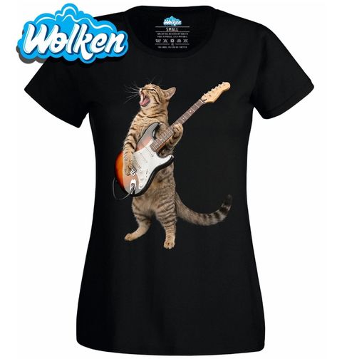 Obrázek produktu Dámské tričko Mourovatá Kočka s Elektrickou Kytarou