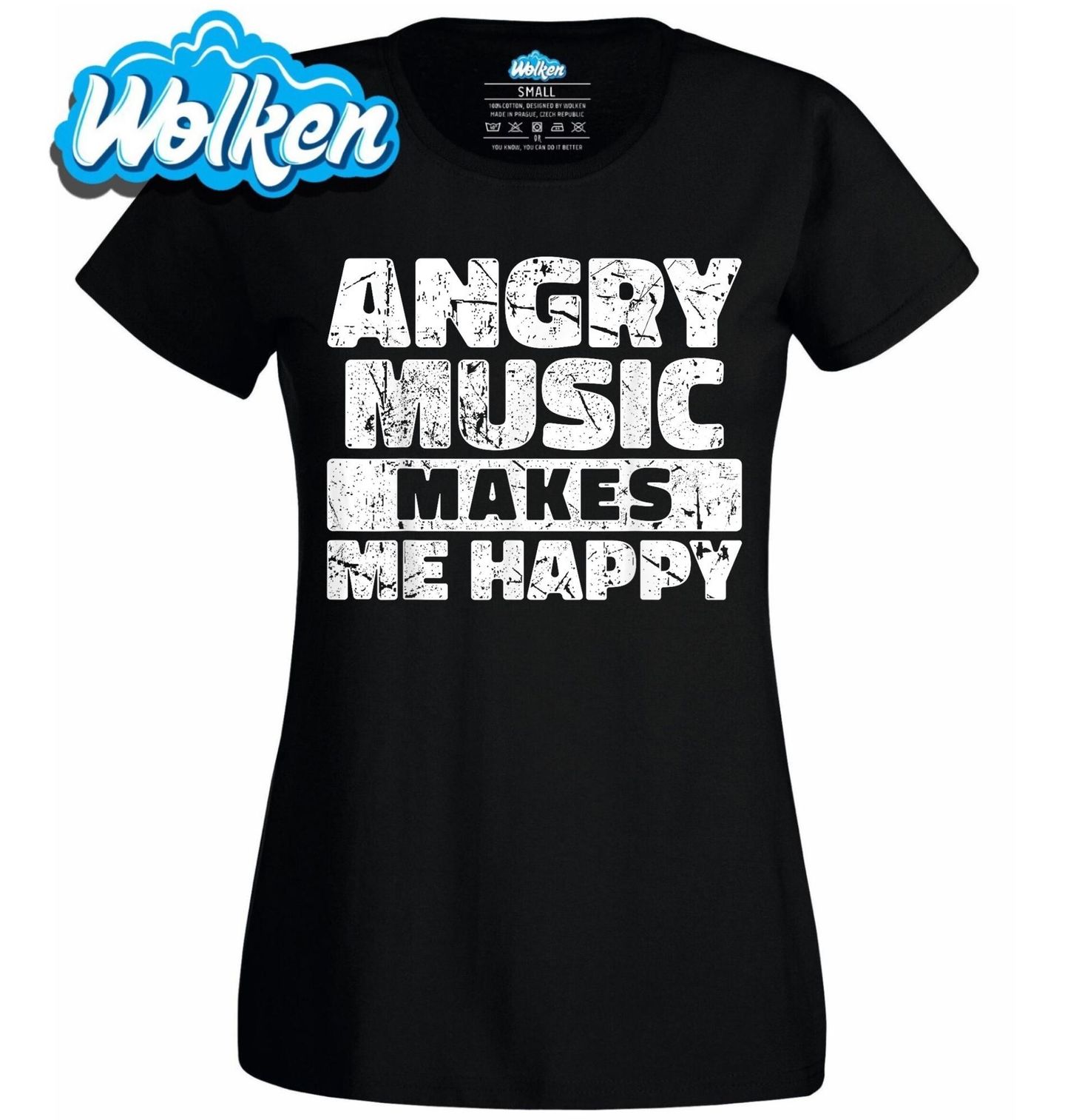 Dámské tričko Naštvaná hudba mě dělá šťastným Angry Music Makes Me Happy.jpg