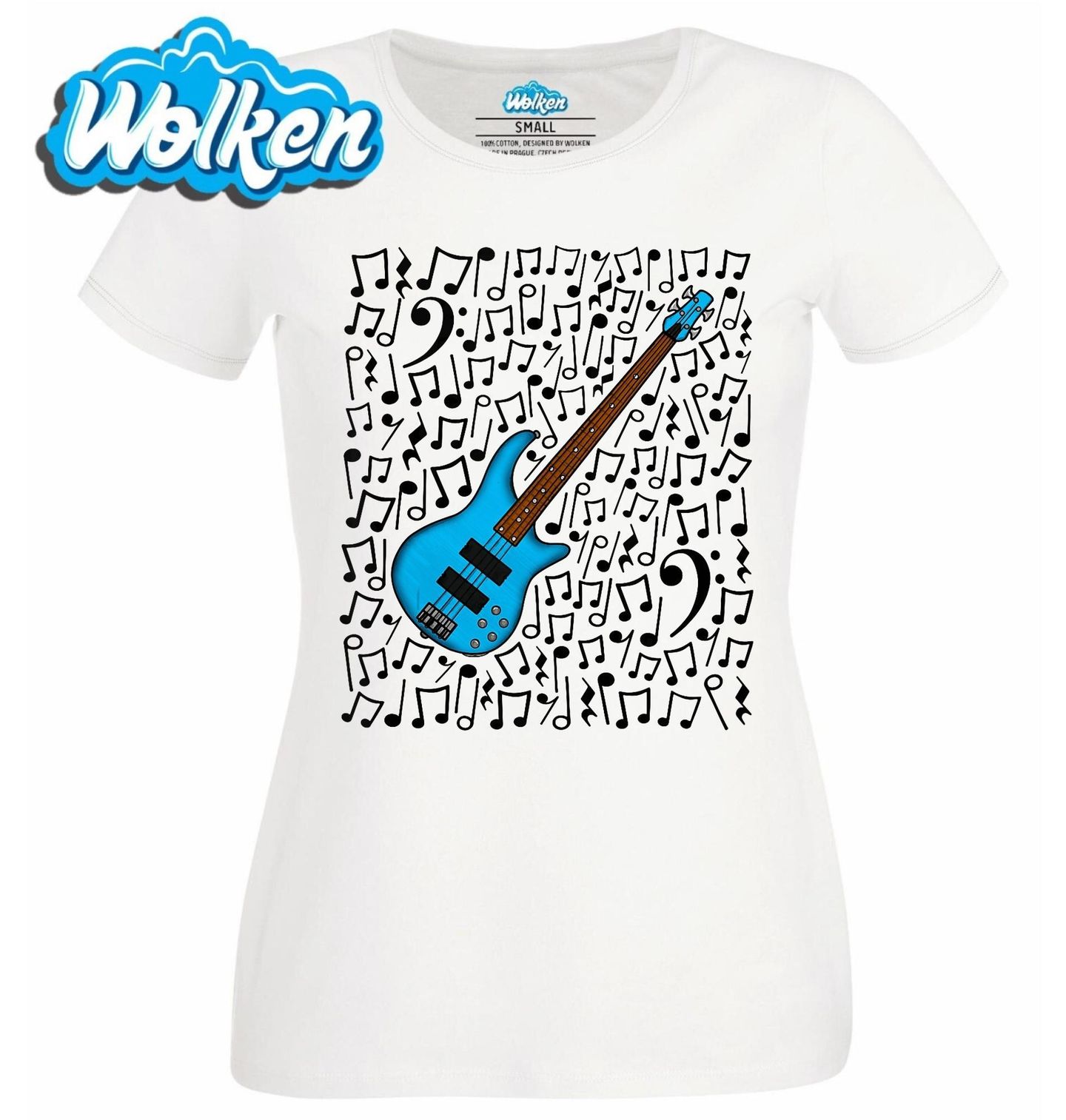 Dámské tričko  Modrá Baskytara v Rytmu Not.jpg