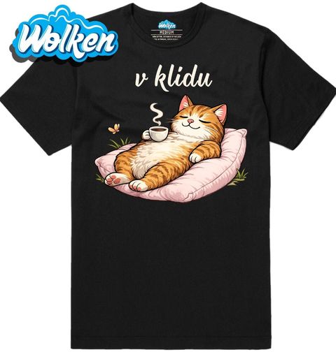 Obrázek produktu Pánské tričko Chillující Kočka s Kávou V klidu