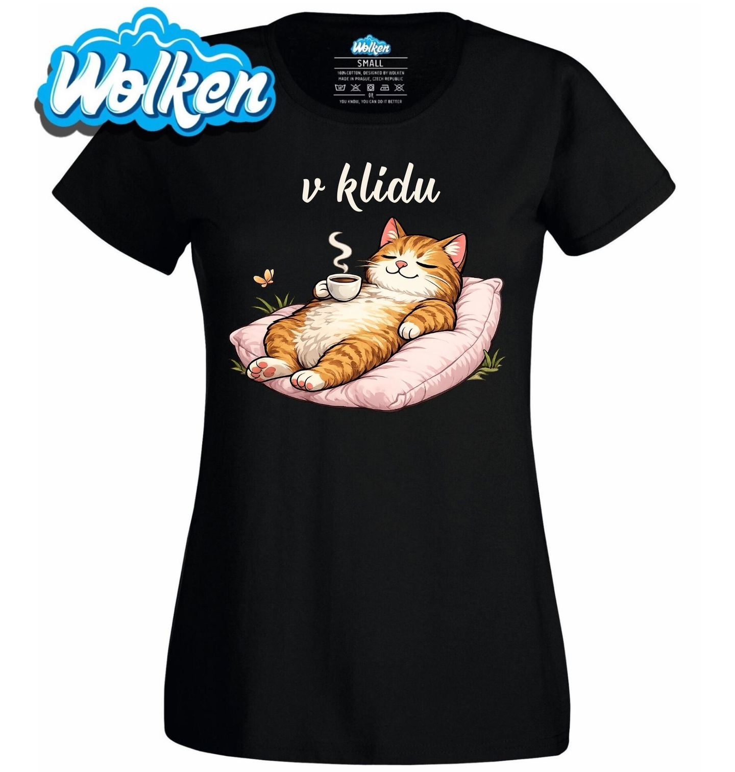 Dámské tričko Chillující Kočka s Kávou V klidu.jpg