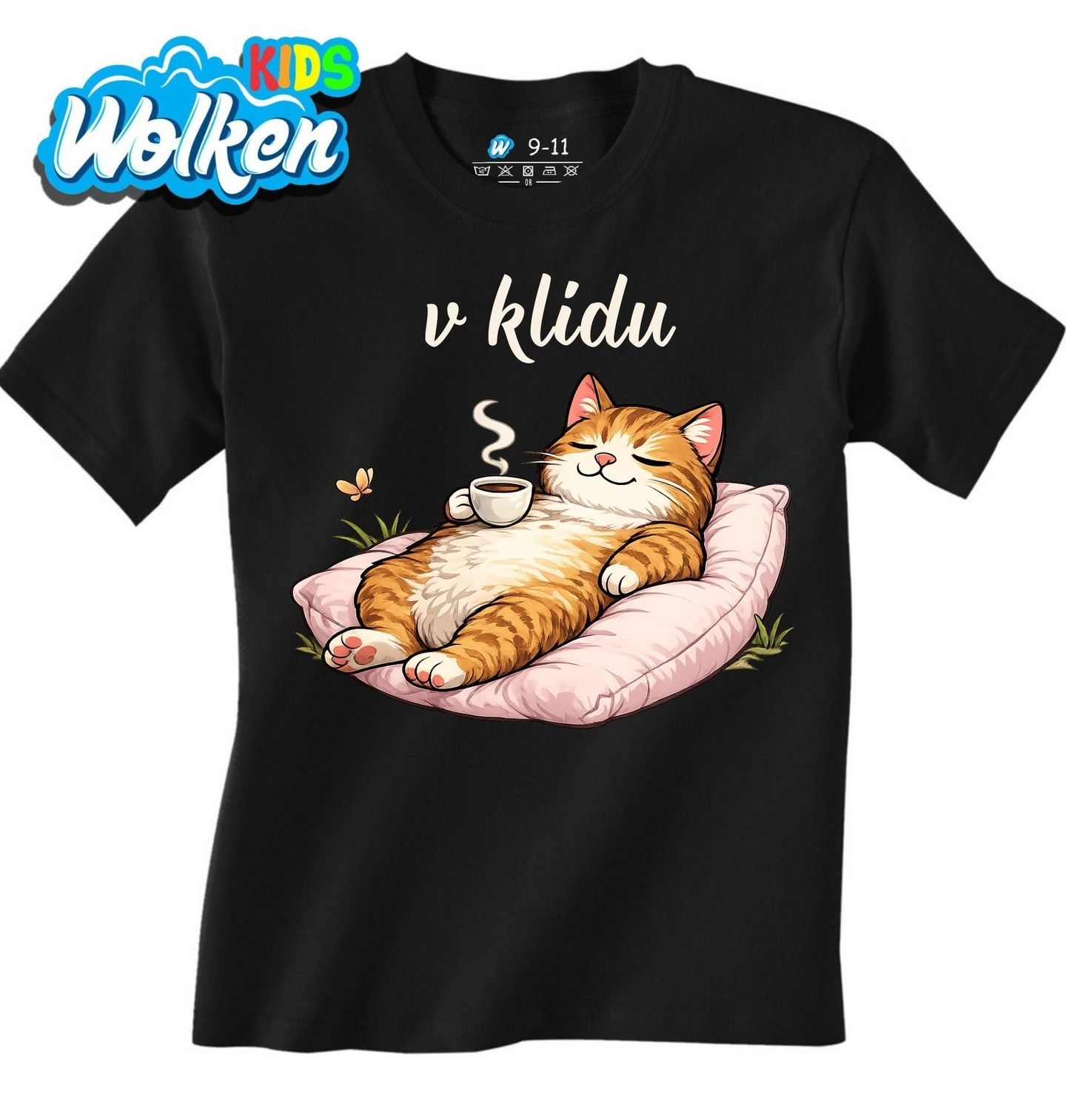 Dětské tričko Chillující Kočka s Kávou V klidu.jpg