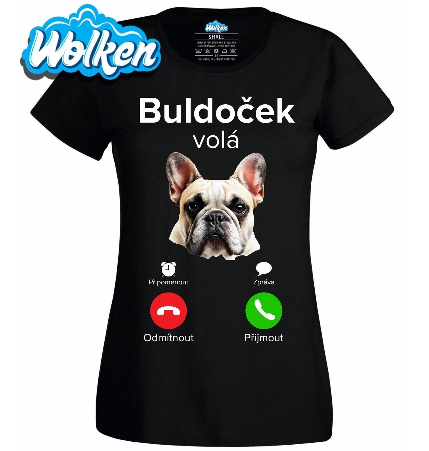 Dámské tričko Buldoček volá Phone Call.jpg