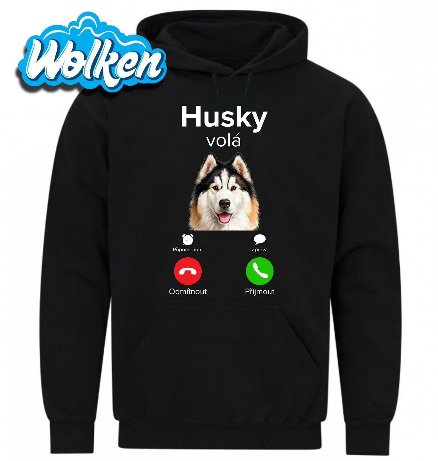 Mikina Sibiřský husky volá Phone Call.jpg