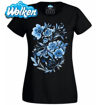 Dámské tričko Modré Folk Květiny.jpg