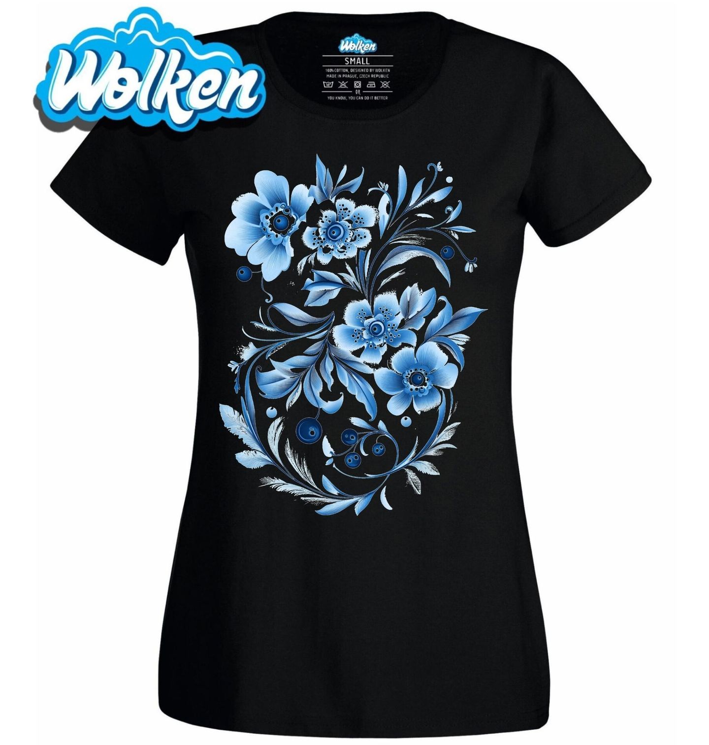 Dámské tričko Modré Folk Květiny.jpg