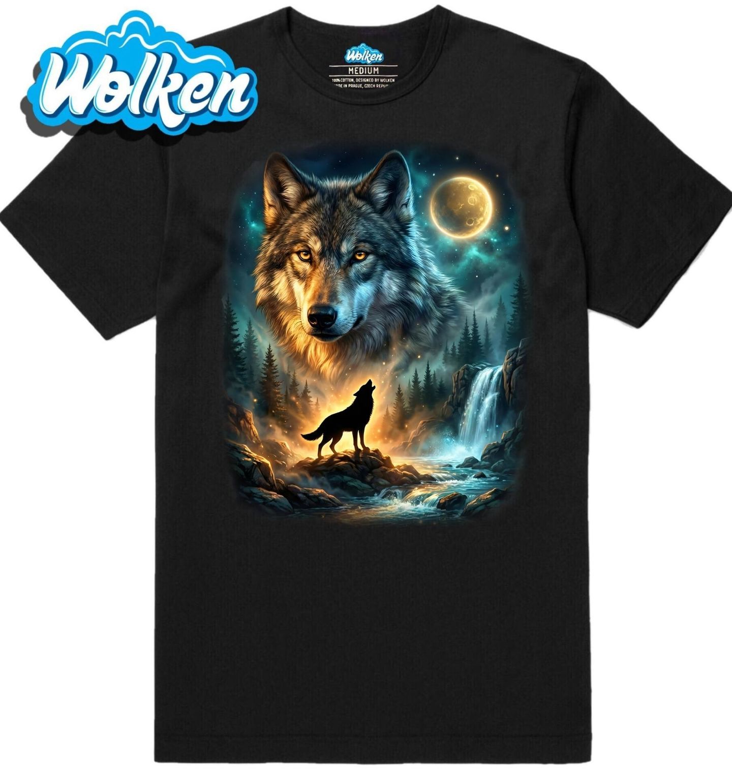 Pánské tričko Vlk ve Zlaté Záři Úplňku.jpg