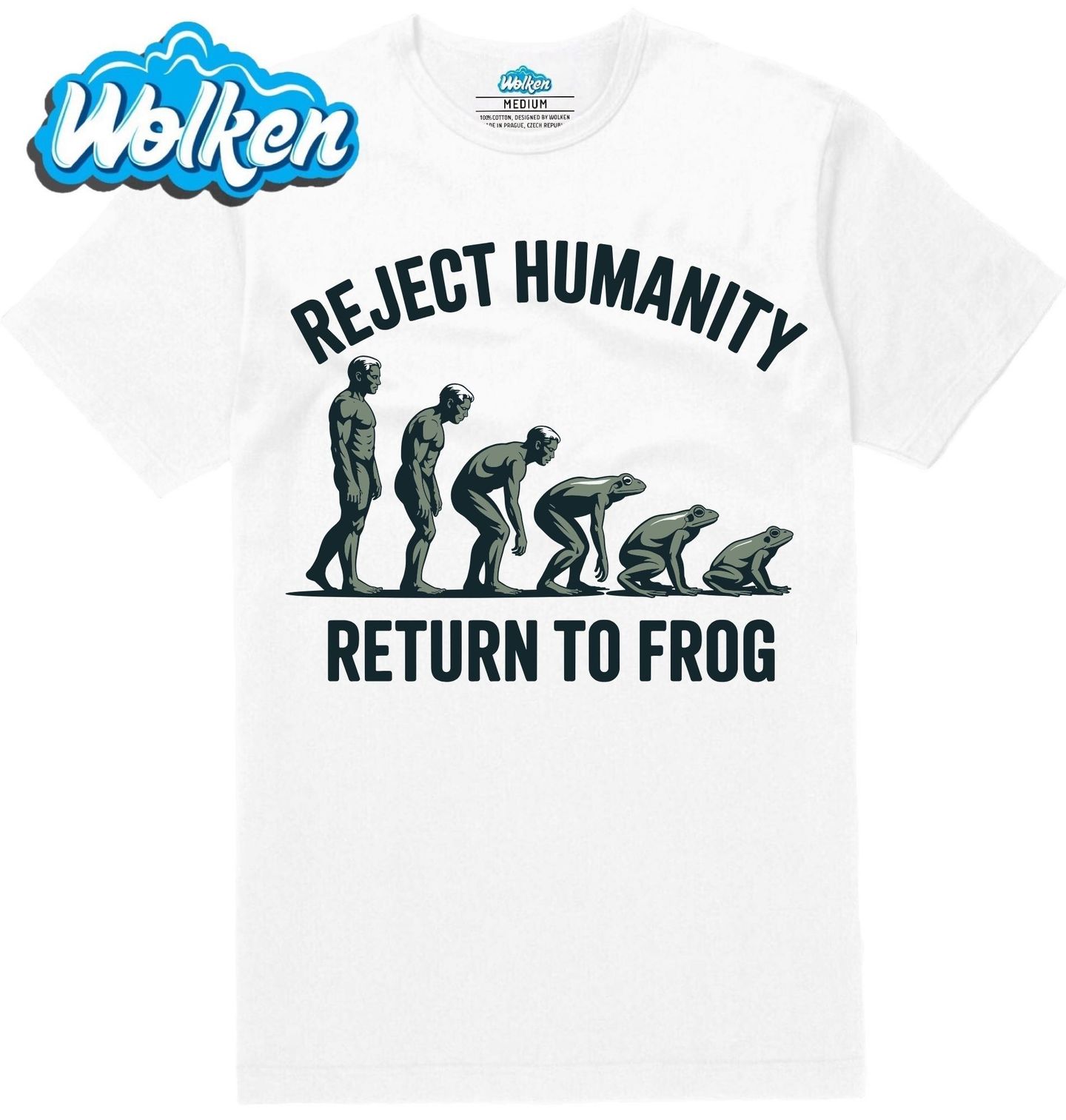 Pánské tričko Evoluce Žáby Odmítni lidství, vrať se k žábě.jpg