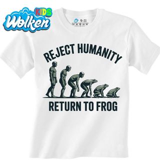 Dětské tričko Evoluce Žáby Odmítni lidství, vrať se k žábě.jpg