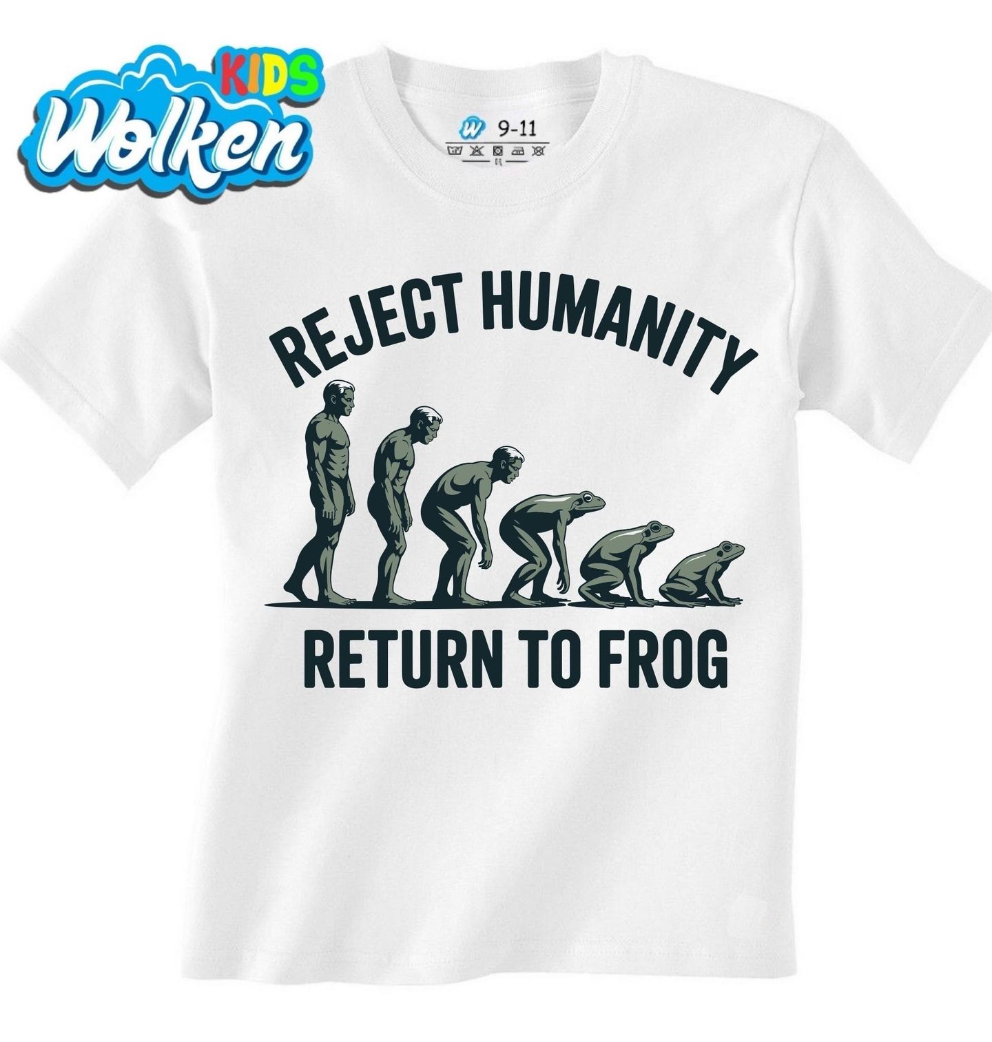 Dětské tričko Evoluce Žáby Odmítni lidství, vrať se k žábě.jpg