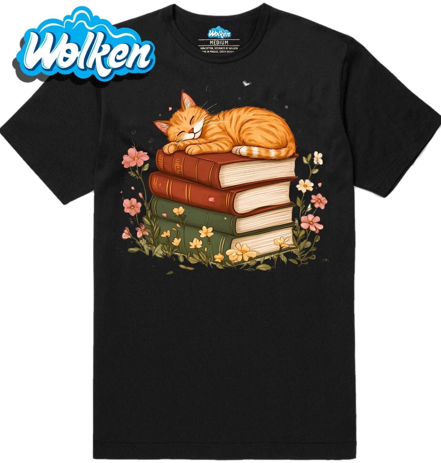 Pánské tričko Spící Oranžová Kočka na Knihách.jpg