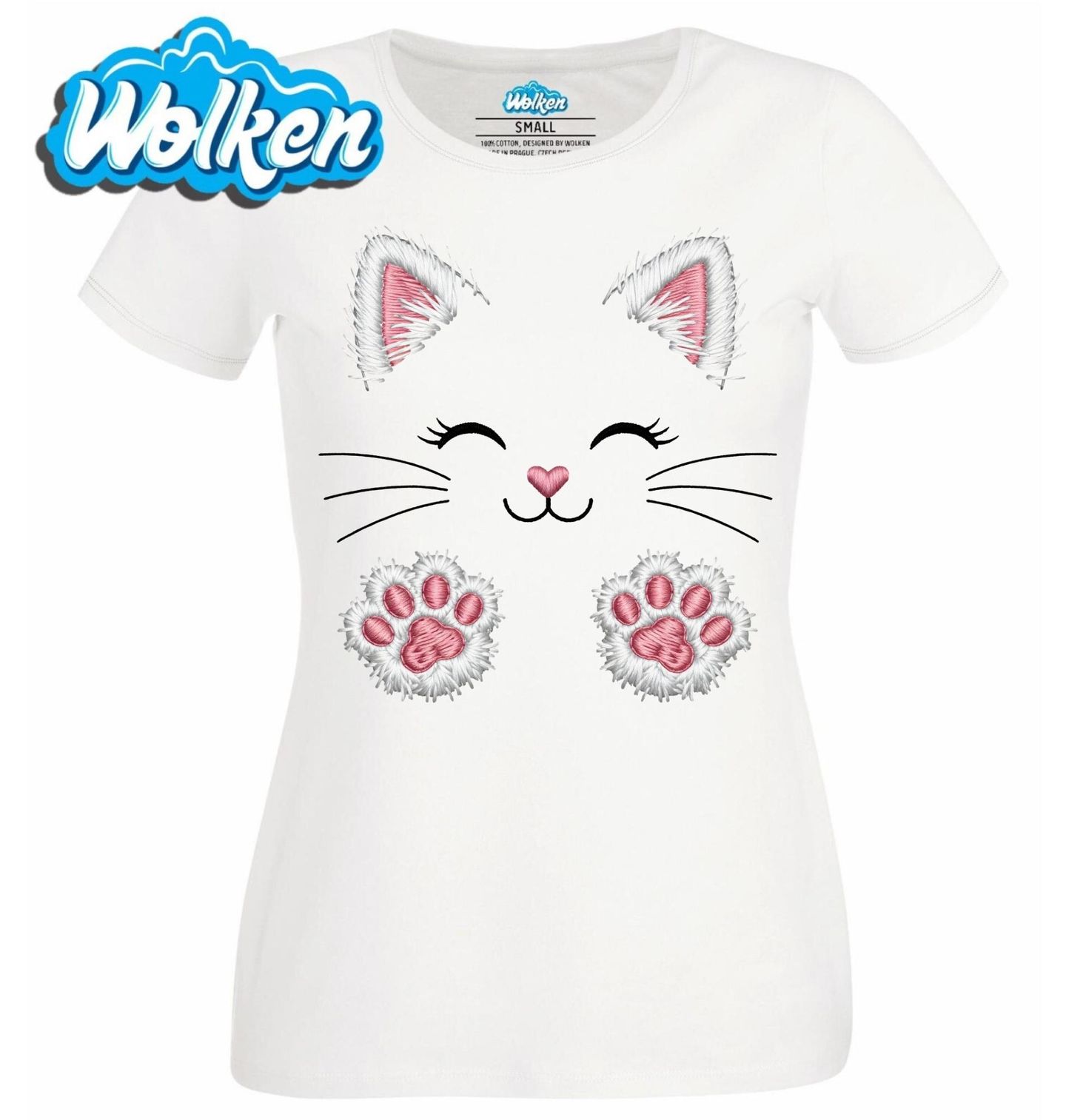 Dámské tričko Mazlivá Kočka s Růžovými Tlapkami.jpg