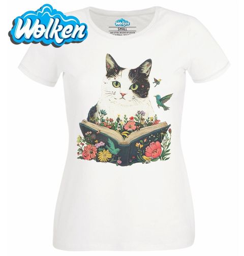 Obrázek produktu Dámské tričko Kouzelná Kočka s Knihou a Ptáčky