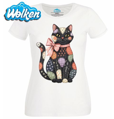 Obrázek produktu Dámské tričko Záplatovaná Kočka s Mašlí