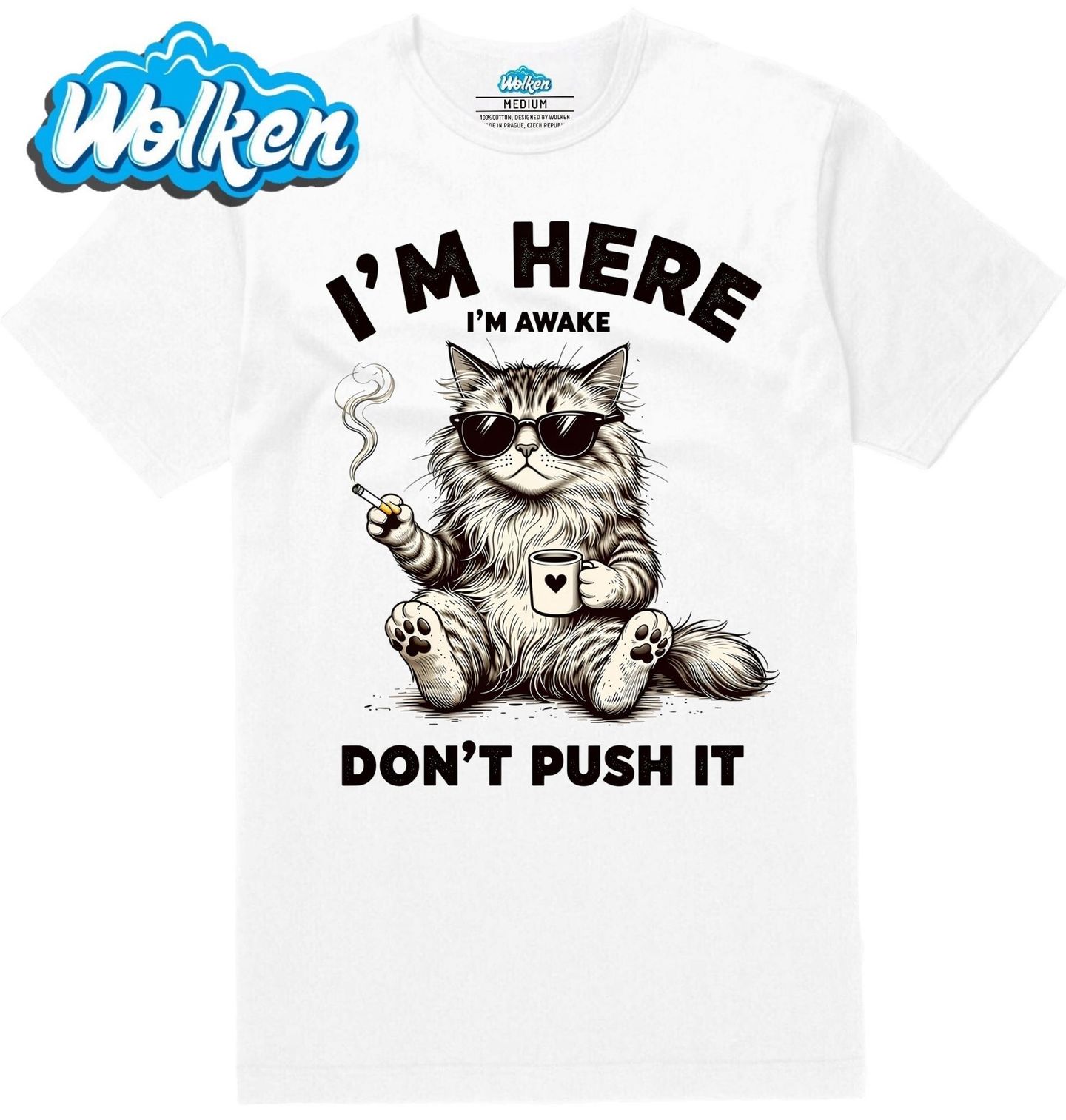 Pánské tričko Kočka_ Jsem vzhůru, tak na mě netlač.jpg