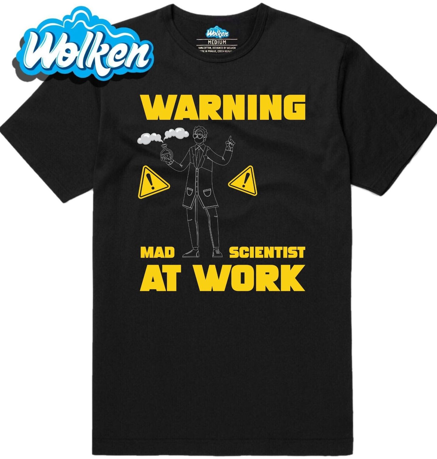 Pánské tričko Pozor! Šílený chemik v práci.jpg