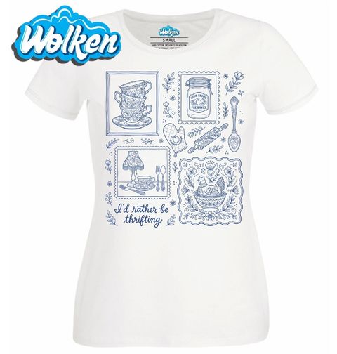 Obrázek produktu Dámské tričko Modrobílý Porcelán Folk I’d rather be thrifting