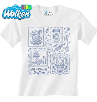 Dětské tričko Modrobílý Porcelán Folk I’d rather be thrifting.jpg