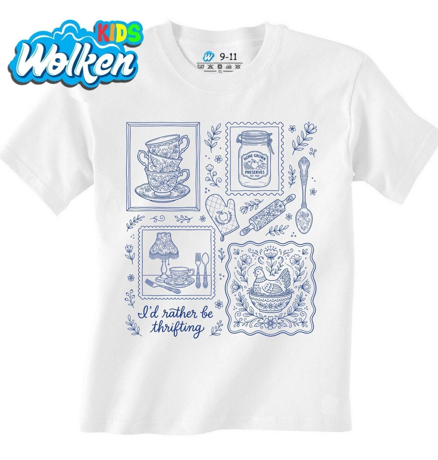 Dětské tričko Modrobílý Porcelán Folk I’d rather be thrifting.jpg