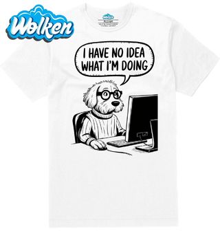 Pánské tričko Kancelářský Pes u Počítače Nemám vůbec tušení, co dělám.jpg