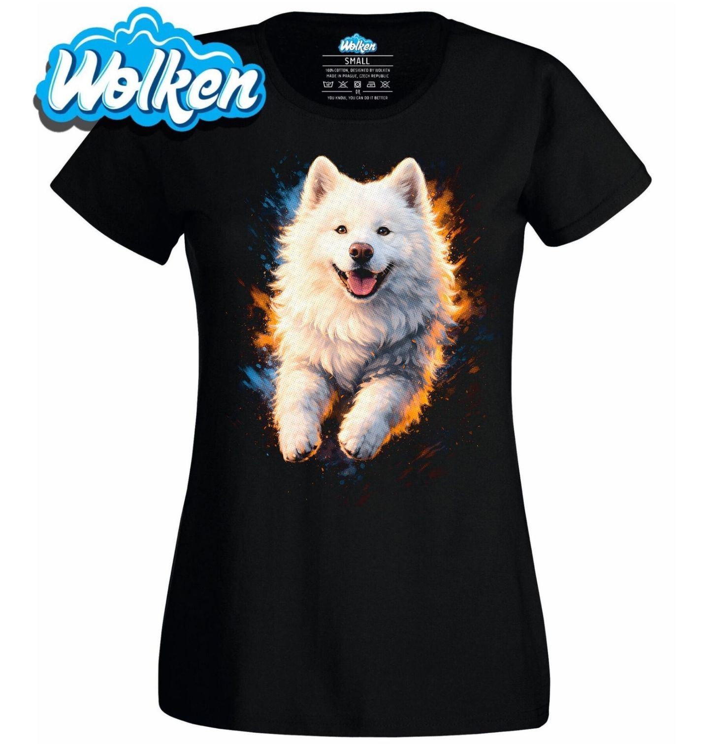 Dámské tričko Veselý Samojed na Procházce.jpg